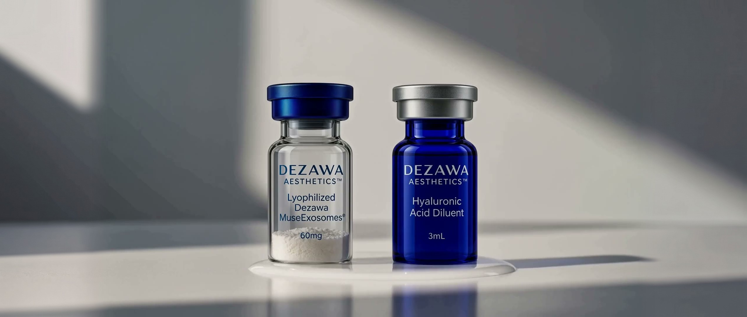 Lyophilized Dezawa MuseExosomes® 60 mg vial and Hyaluronic Acid Diluent 3 mL vial